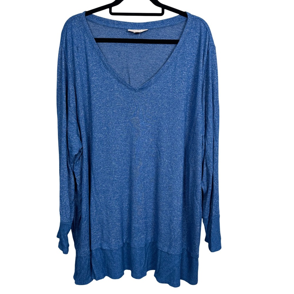 Woman Within 3X Blue V-Neck Long Sleeve Tunic Top Rayon Pullover Casual Comfy‎